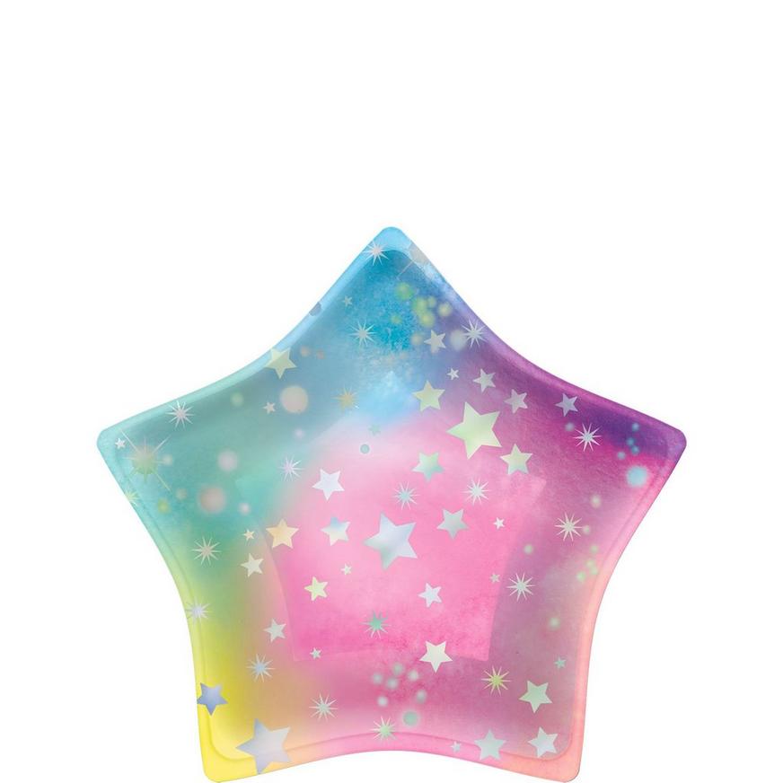 Iridescent Luminous Star-Shaped Rainbow Paper Dessert Plates, 8.5in, 8ct