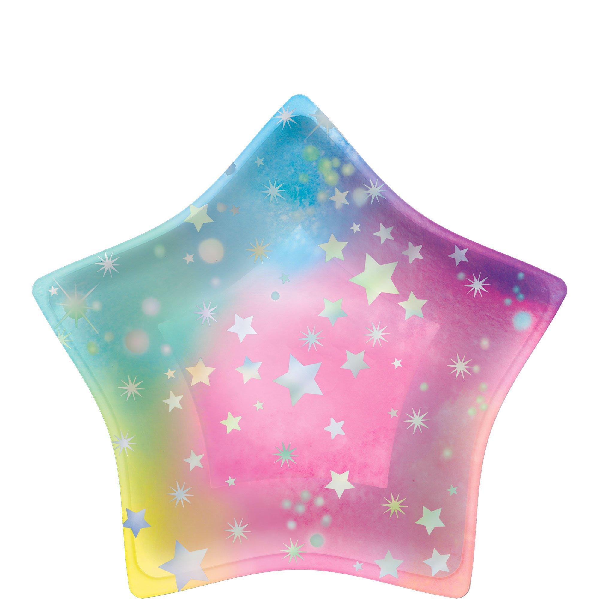 Iridescent Luminous Star-Shaped Rainbow Paper Dessert Plates, 8.5in, 8ct