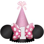 Glitter Minnie Mouse Forever 1st Birthday Cardstock & Fabric Party Hat, 5in x 7in