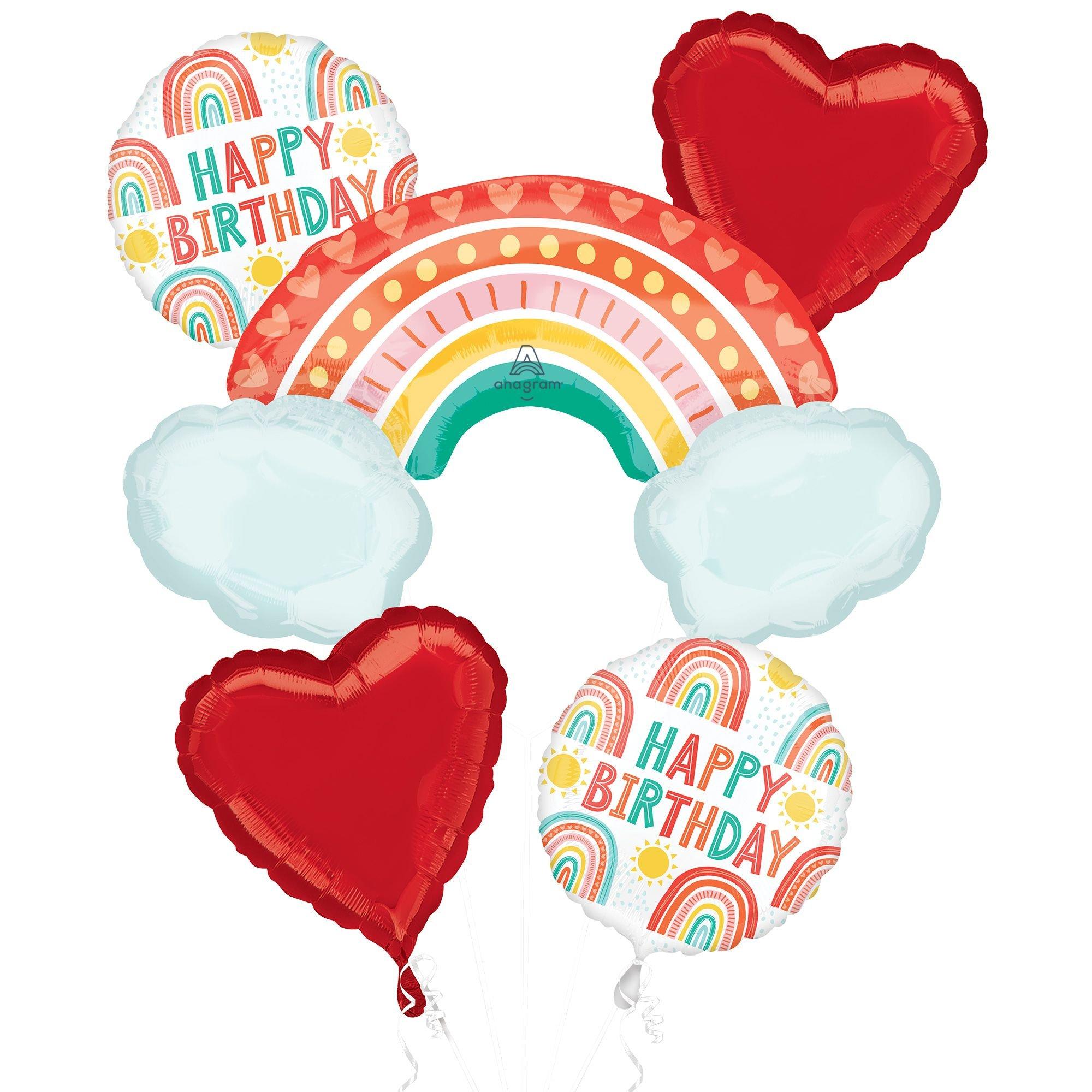 Retro Rainbow Foil Balloon Bouquet, 5pc