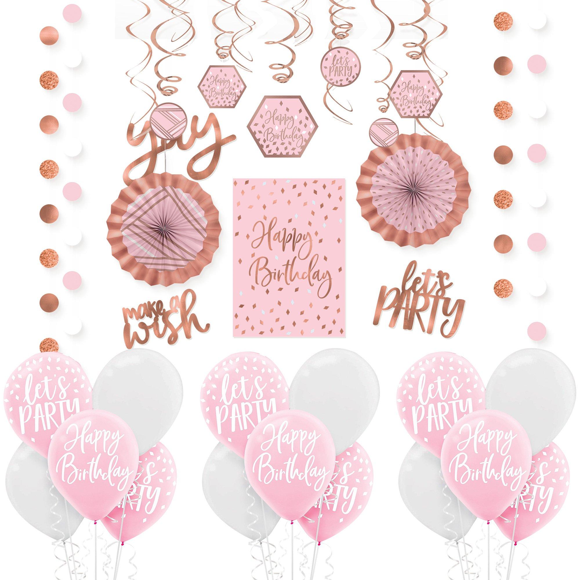 Metallic Blush Birthday Room Decorating Kit