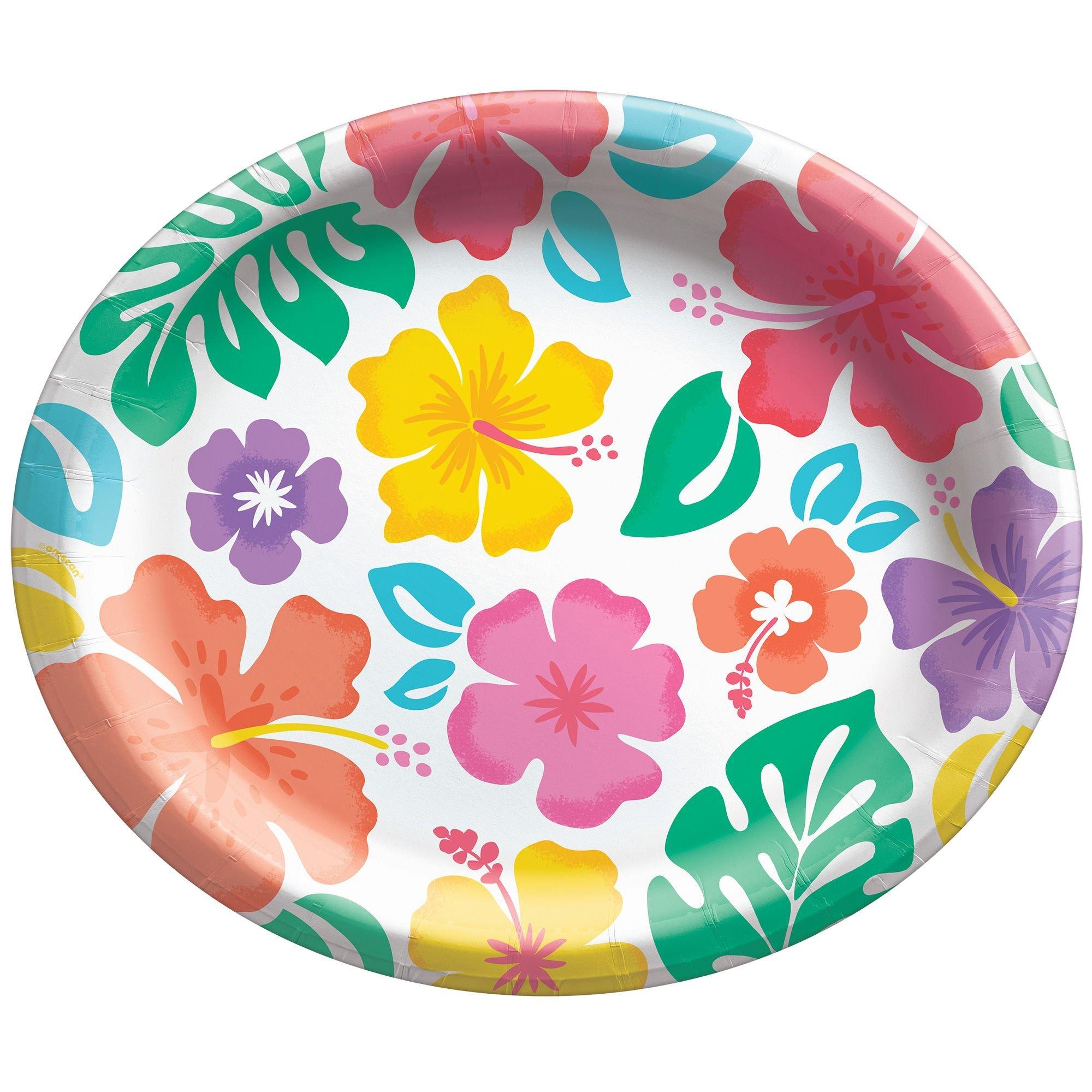 Summer Hibiscus Oval Paper Plates, 12in x 10in, 20ct