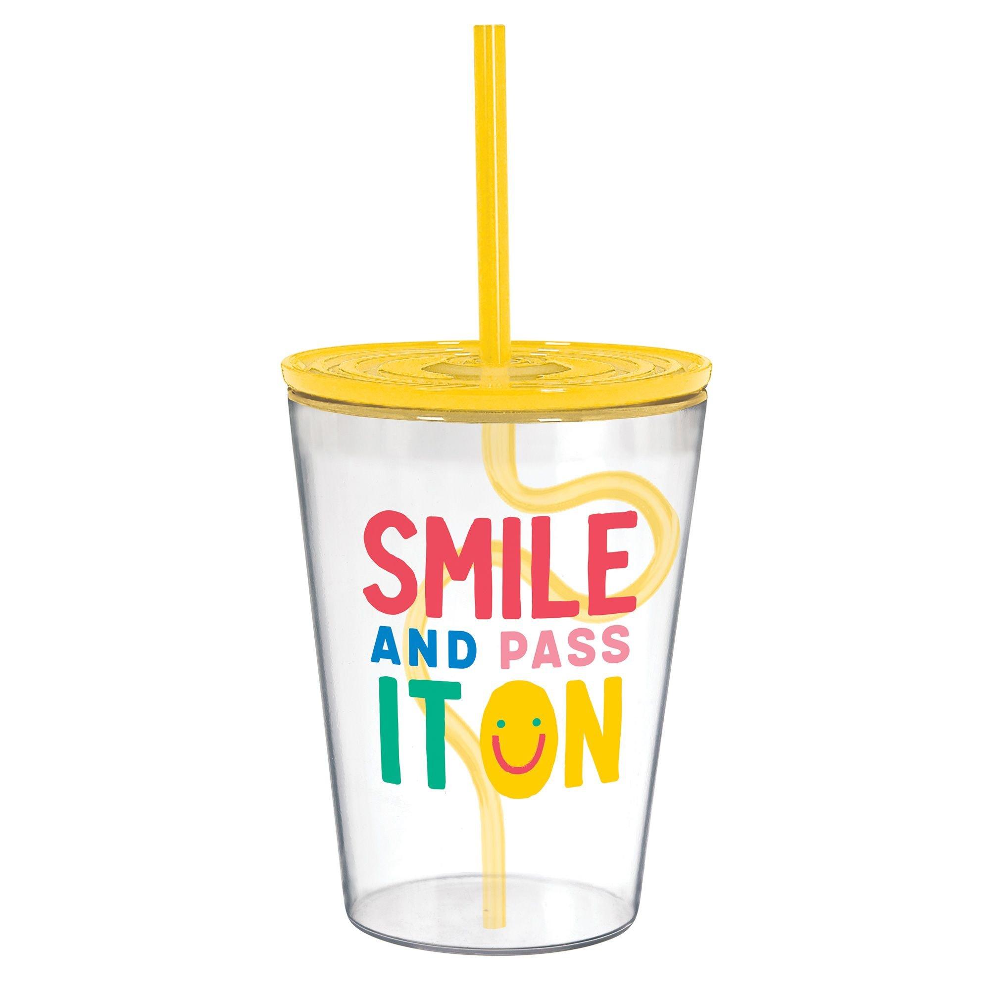 Smile & Pass It On Plastic Tumbler with Silly Straw, 12oz