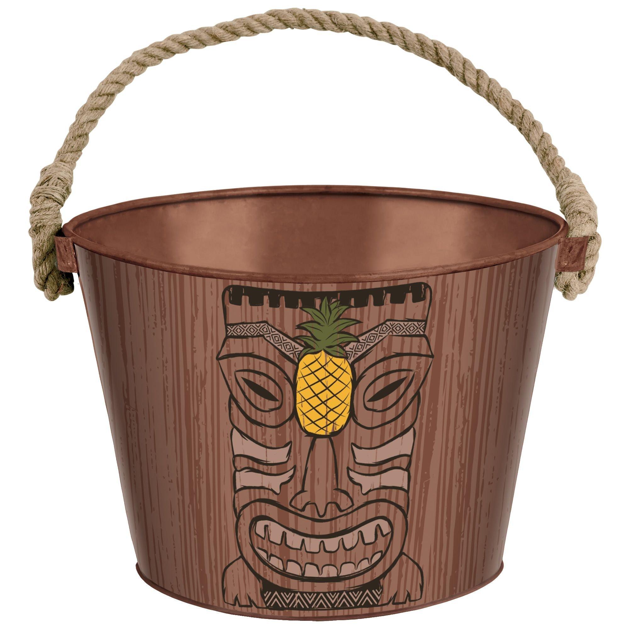 Vintage Tiki Metal Ice Bucket, 10in x 7in