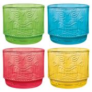 Multicolor Embossed Tiki Plastic Stacking Cups, 12oz, 4ct