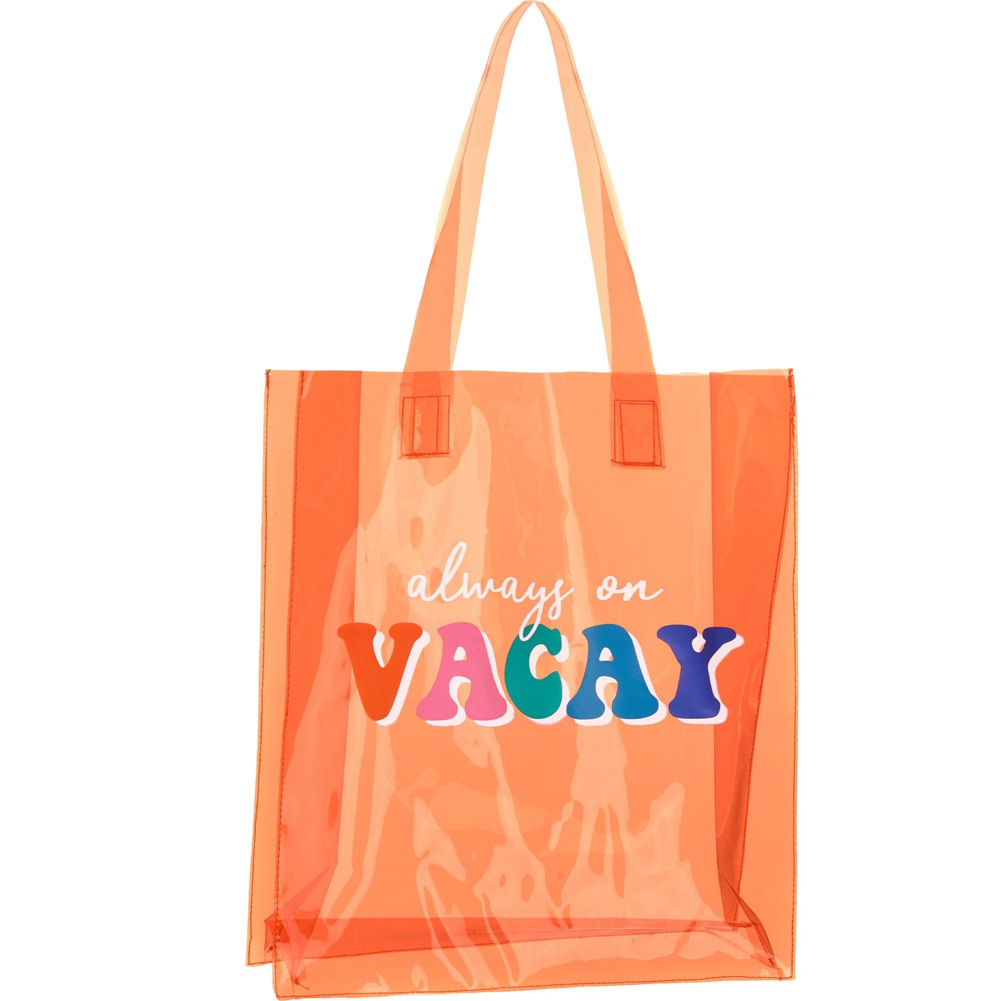 Translucent Orange Always On Vacay Vinyl Tote Bag 14in x 16in Party City