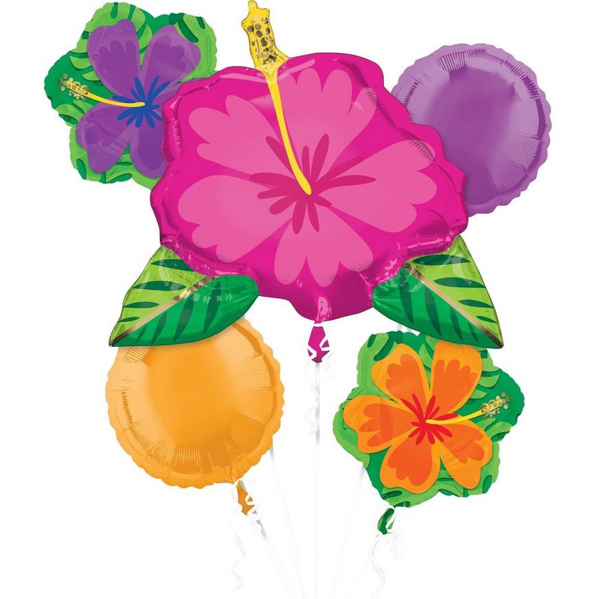 Summer Hibiscus Foil Balloon Bouquet, 5pc