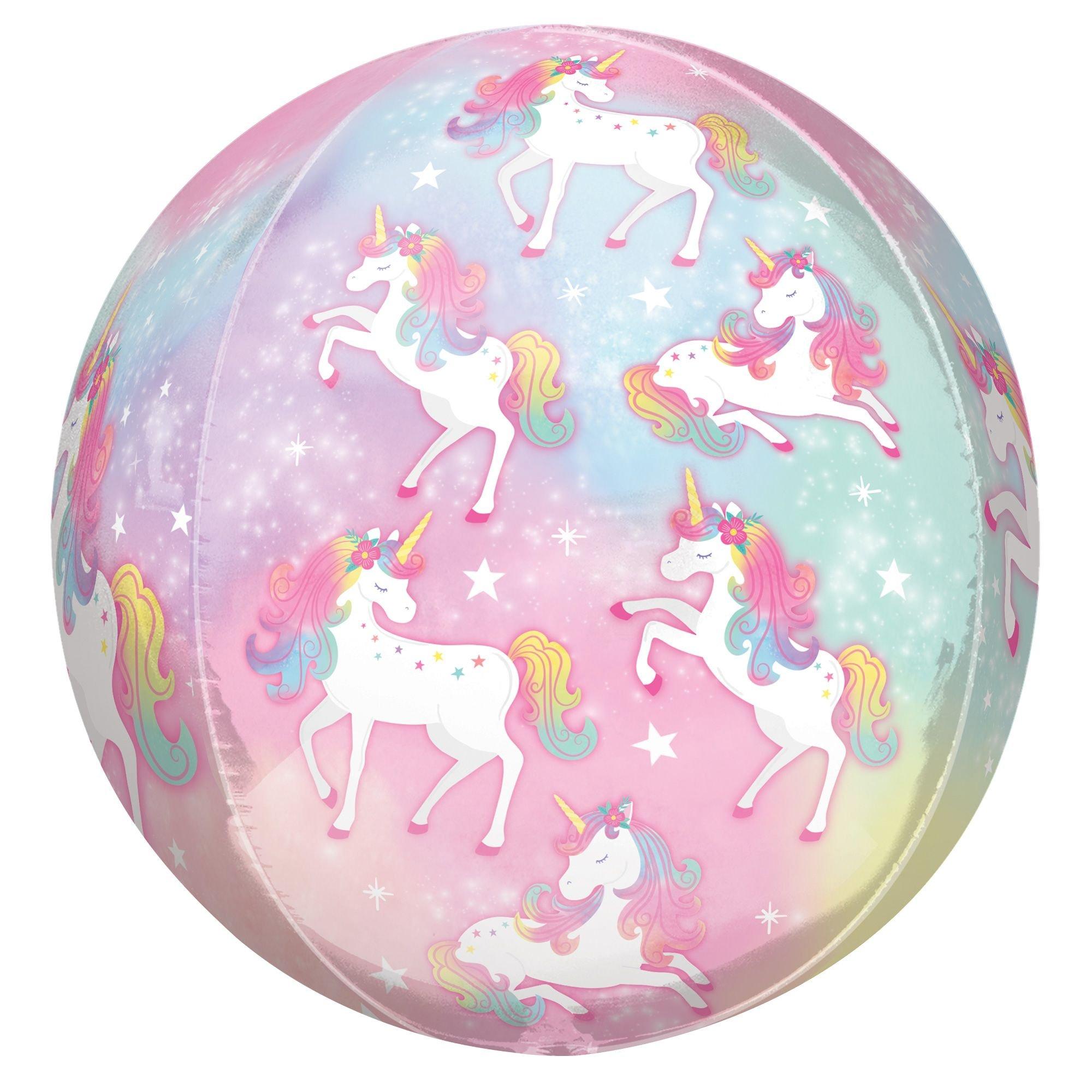 Enchanted Unicorn Plastic Balloon, 15in x 16in See Thru Orbz Party City