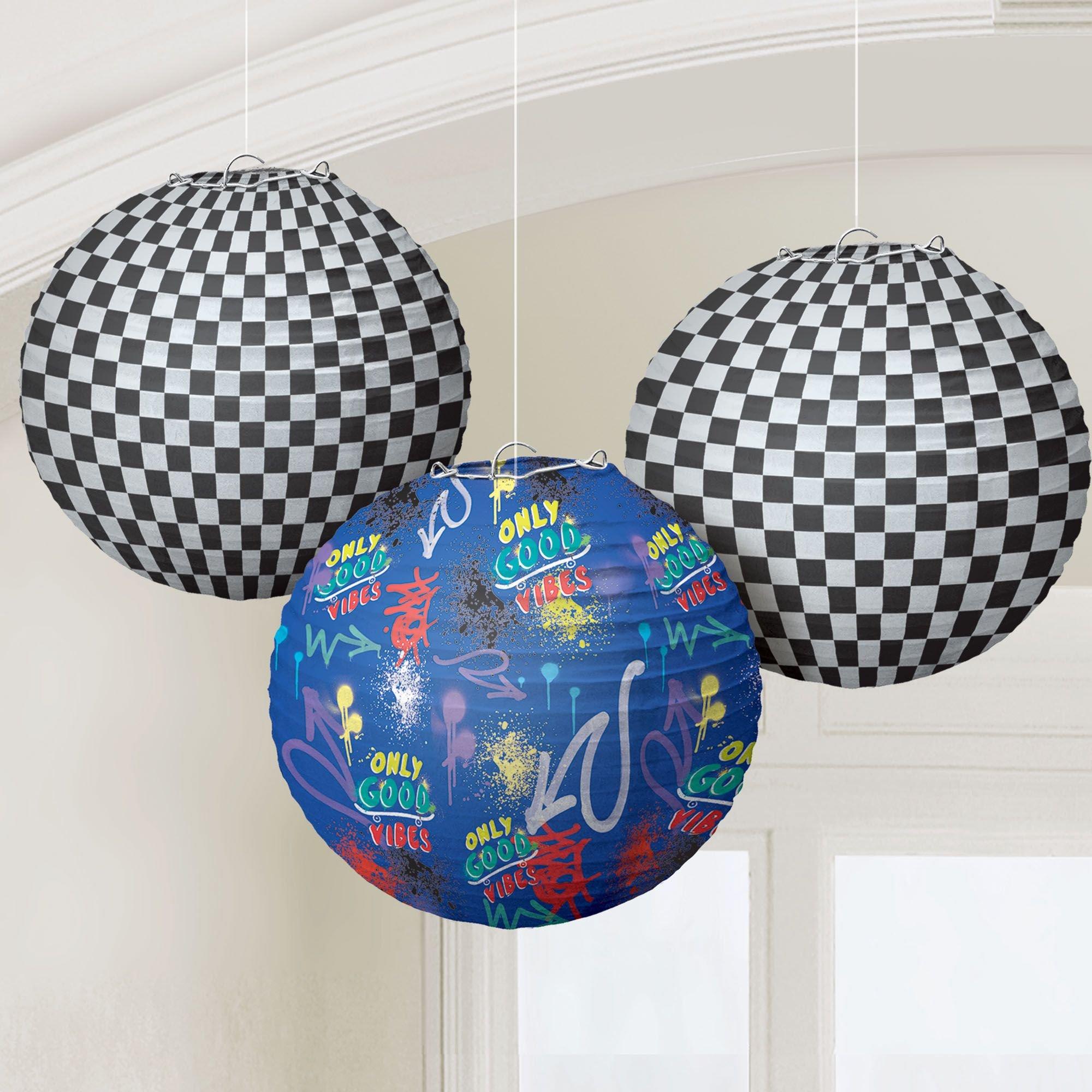 Skater Party Paper Lanterns, 9.5in, 3ct