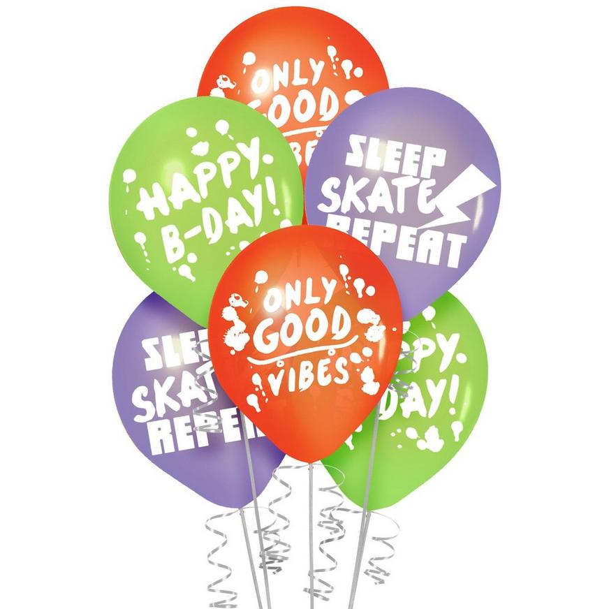 Skater Party Birthday Latex Balloons, 12in, 6ct