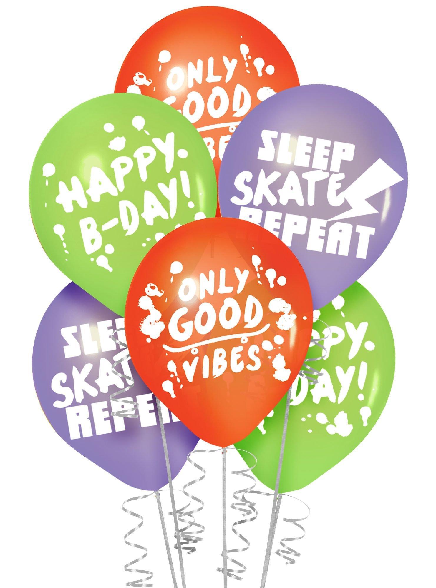 6ct, 12in, Skater Party Birthday Latex Balloons