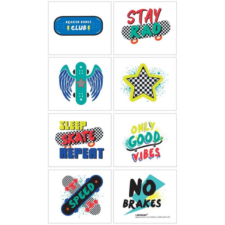 Skater Party Temporary Tattoos, 8ct