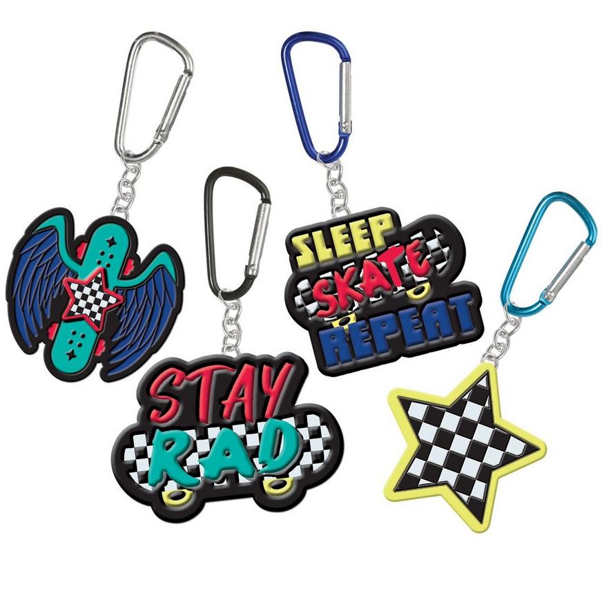 Skater Party Plastic Keychains, 2.25in, 8ct