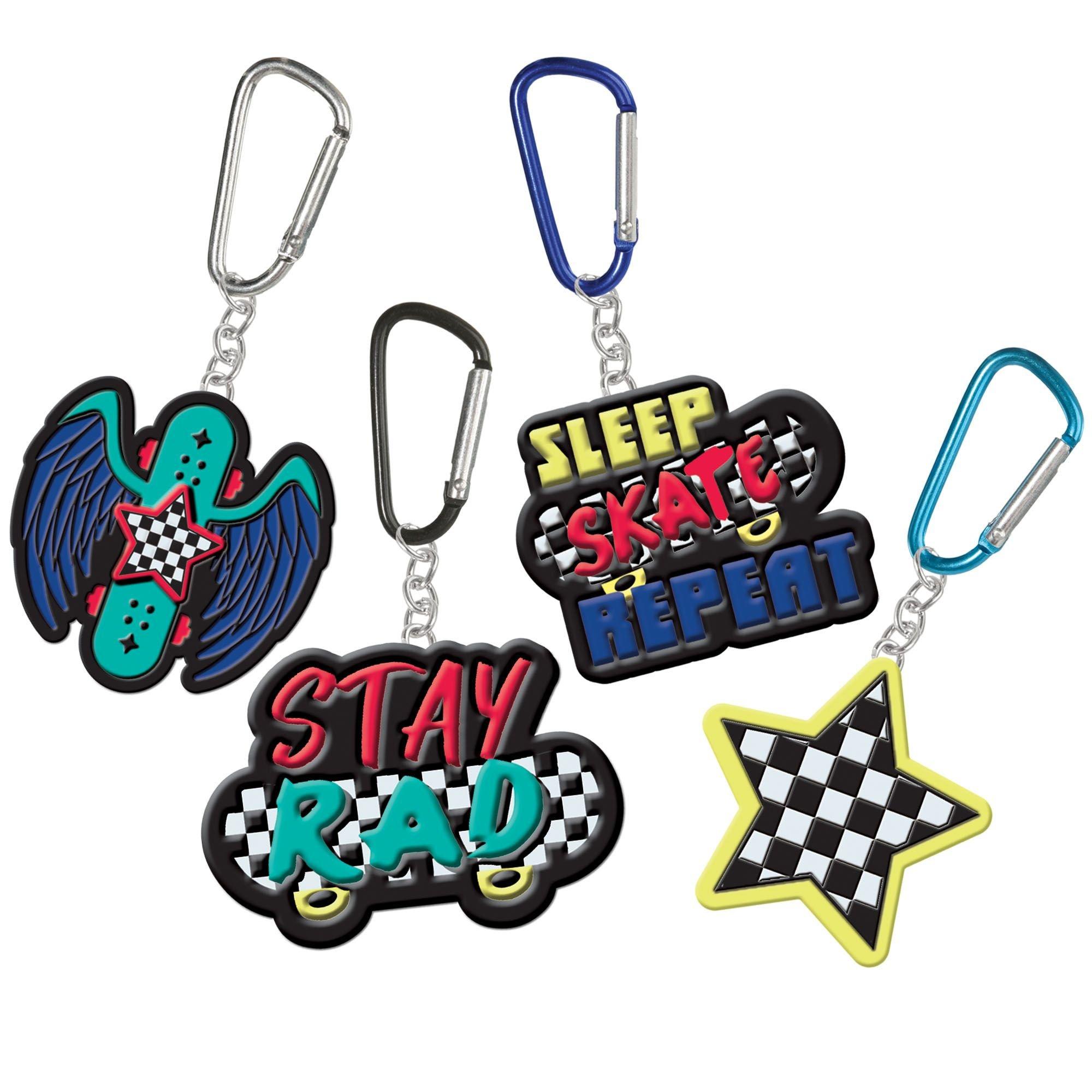 Skater Party Plastic Keychains, 2.25in, 8ct