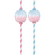 Boy or Girl? Blue & Pink Striped Paper Straws, 12ct - The Big Reveal
