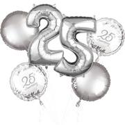 Silver 25th Anniversary Foil Balloon Bouquet, 6pc