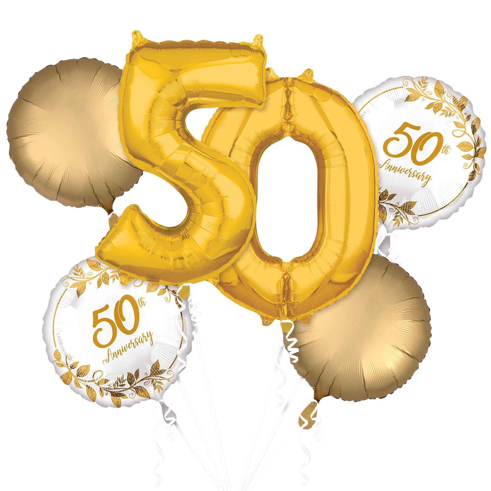 50th Birthday Gold Sparkling Helium Balloon Bouquet