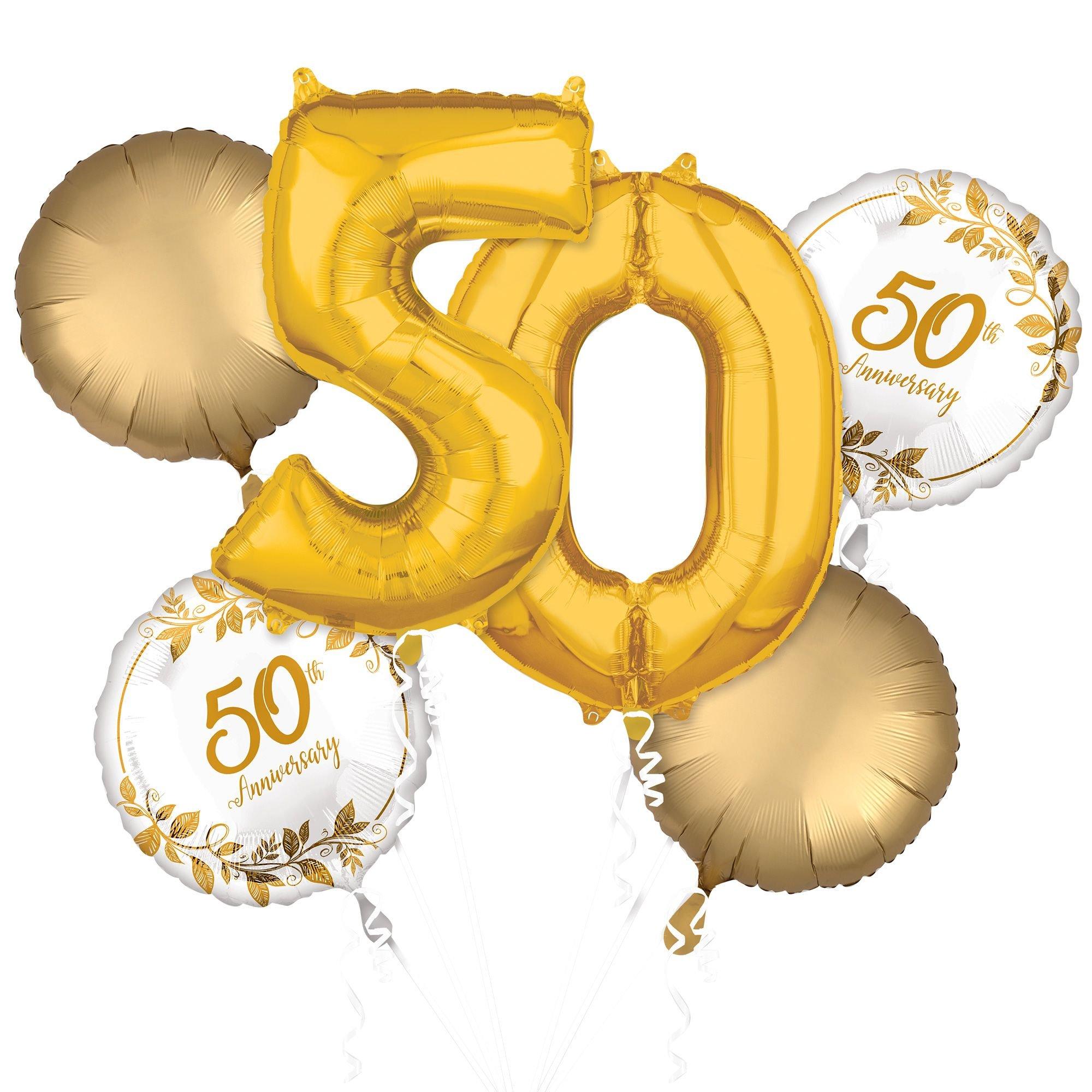 Gold 50th Anniversary Foil Balloon Bouquet, 6pc