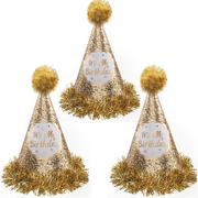 Glitter Gold It's My Birthday Cardstock & Tinsel Party Hat, 5.5in x 9.25in