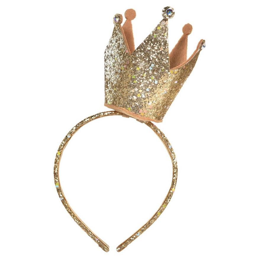 Glitter Gold Crown Fabric Headband, 7in x 9in | Party City