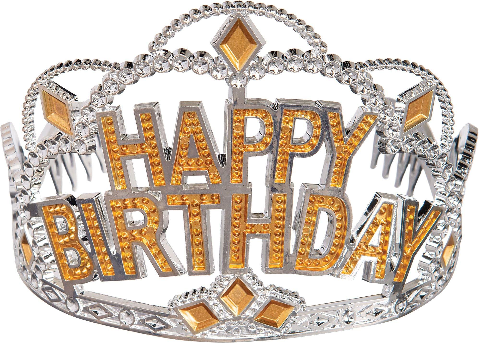 Metallic Gold Silver Plastic Birthday Tiara 3.5in x 4.5in