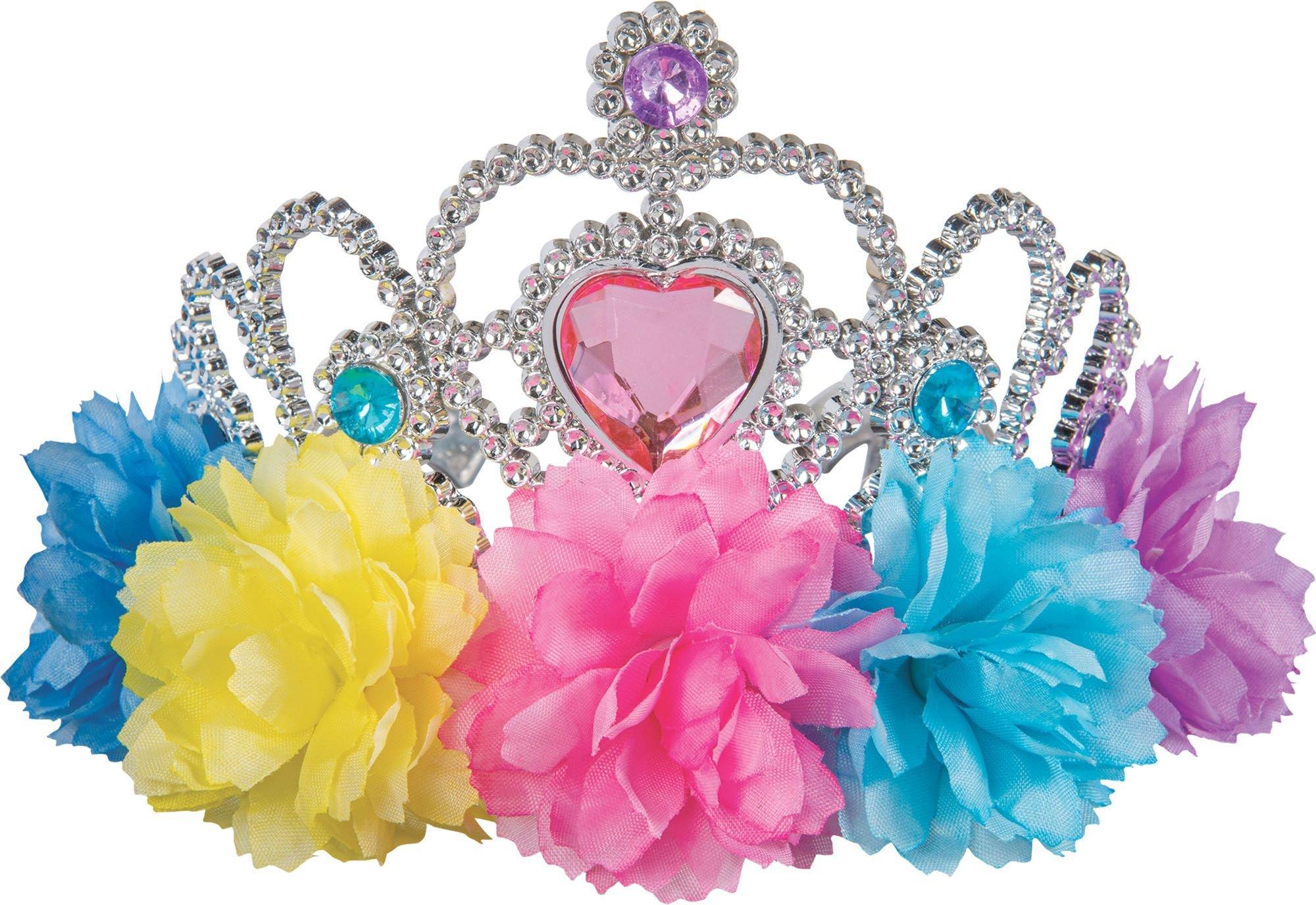 Pastel Party Floral Plastic & Fabric Tiara, 4in x 3.75in