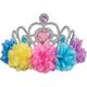 Pastel Party Floral Plastic & Fabric Tiara, 4in x 3.75in