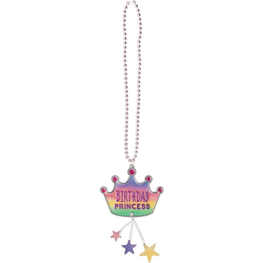 Glitter Pastel Party Birthday Princess Pendant Plastic Bead Necklace, 22in