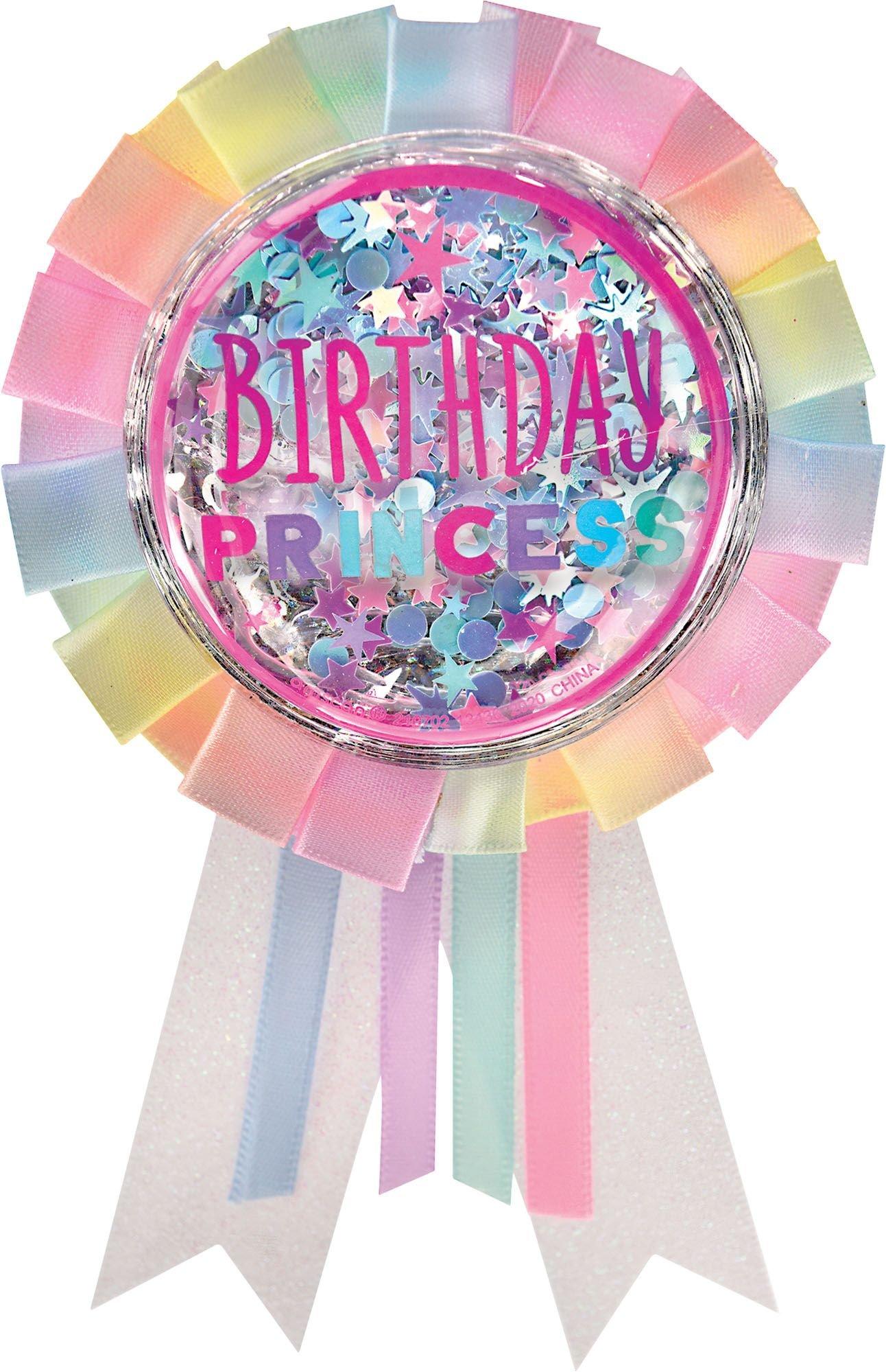Iridescent Pastel Party Birthday Princess Fabric & Plastic Award Ribbon, 3.5in x 6in