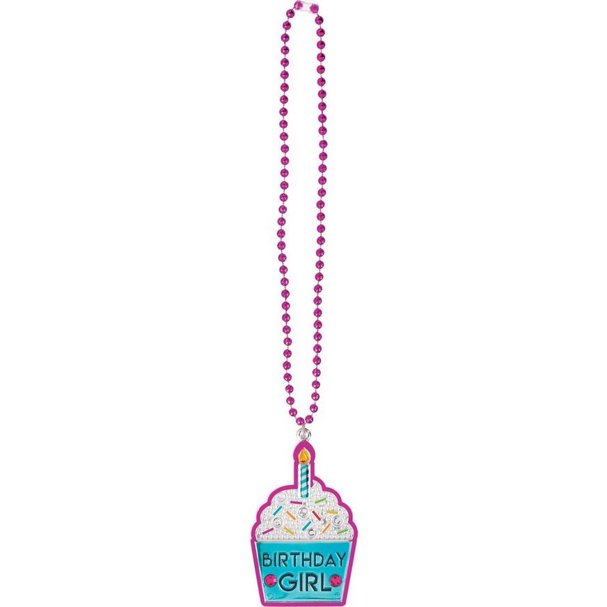 Sprinkles Bling Birthday Girl Pendant Plastic Bead Necklace, 22in