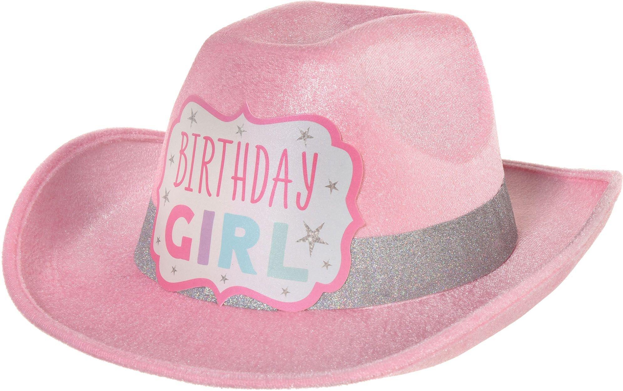 Glitter Pastel Party Birthday Girl Fabric & Cardstock Cowboy Hat, 13in x 5in