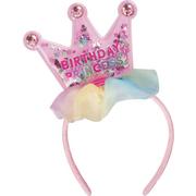 Glitter Pastel Party Birthday Princess Fabric & Plastic Headband, 7.2in x 8.9in