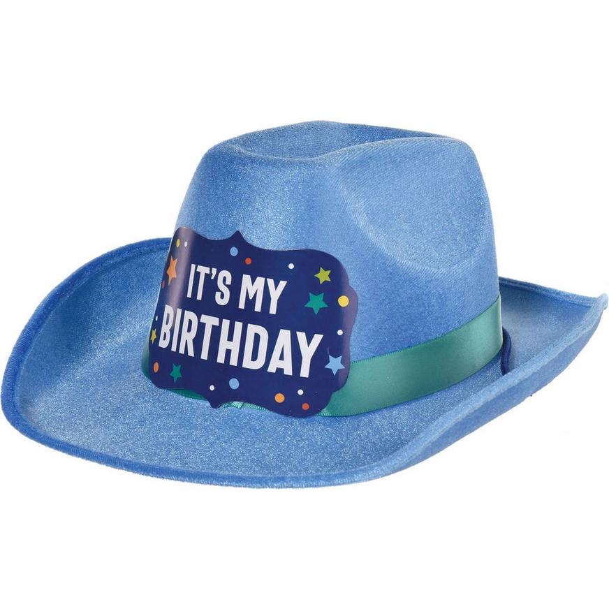 Blue It's My Birthday Fabric & Cardstock Cowboy Hat, 13in x 5in