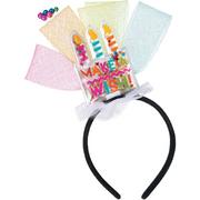 Iridescent Sprinkles Birthday Cake Fabric & Plastic Headband Deluxe, 7.7in x 10in