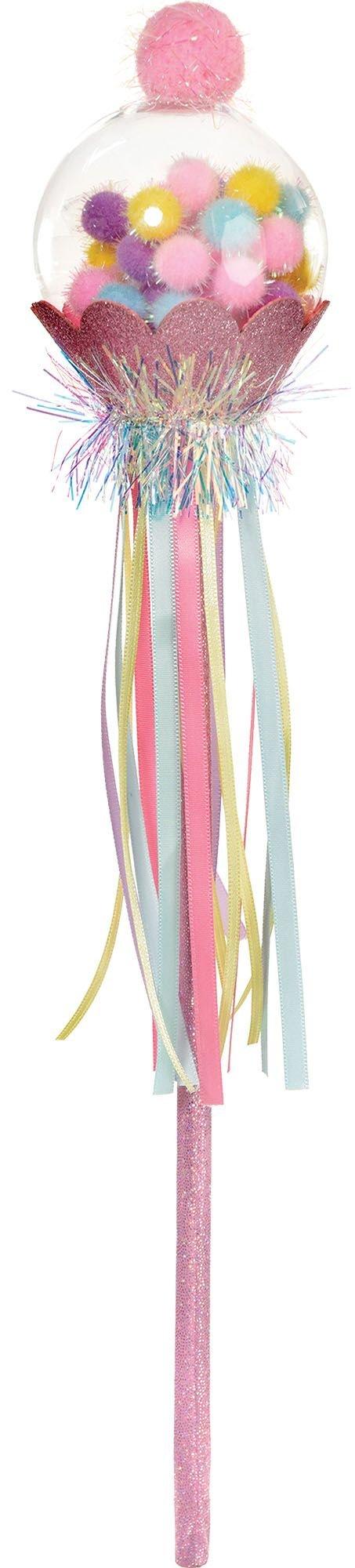 Glitter Pastel Party Pom-Pom Fabric & Tinsel Wand, 3.4in x 15in