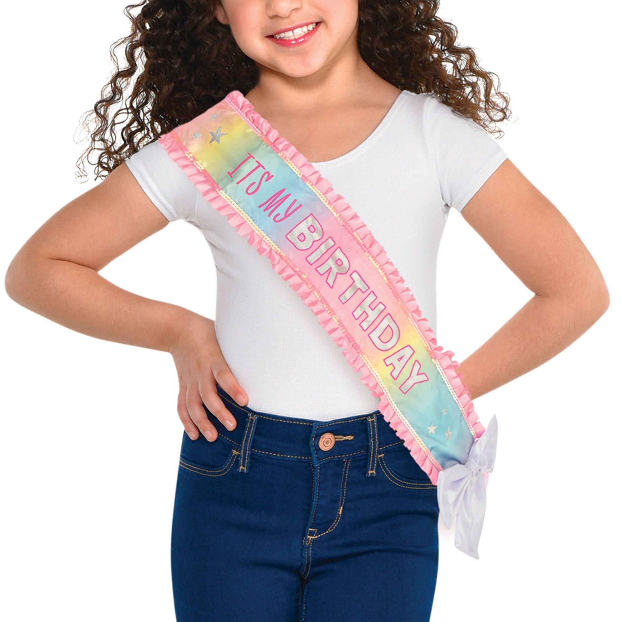 Iridescent Pastel Party It's My Birthday Fabric Sash, 45.5in