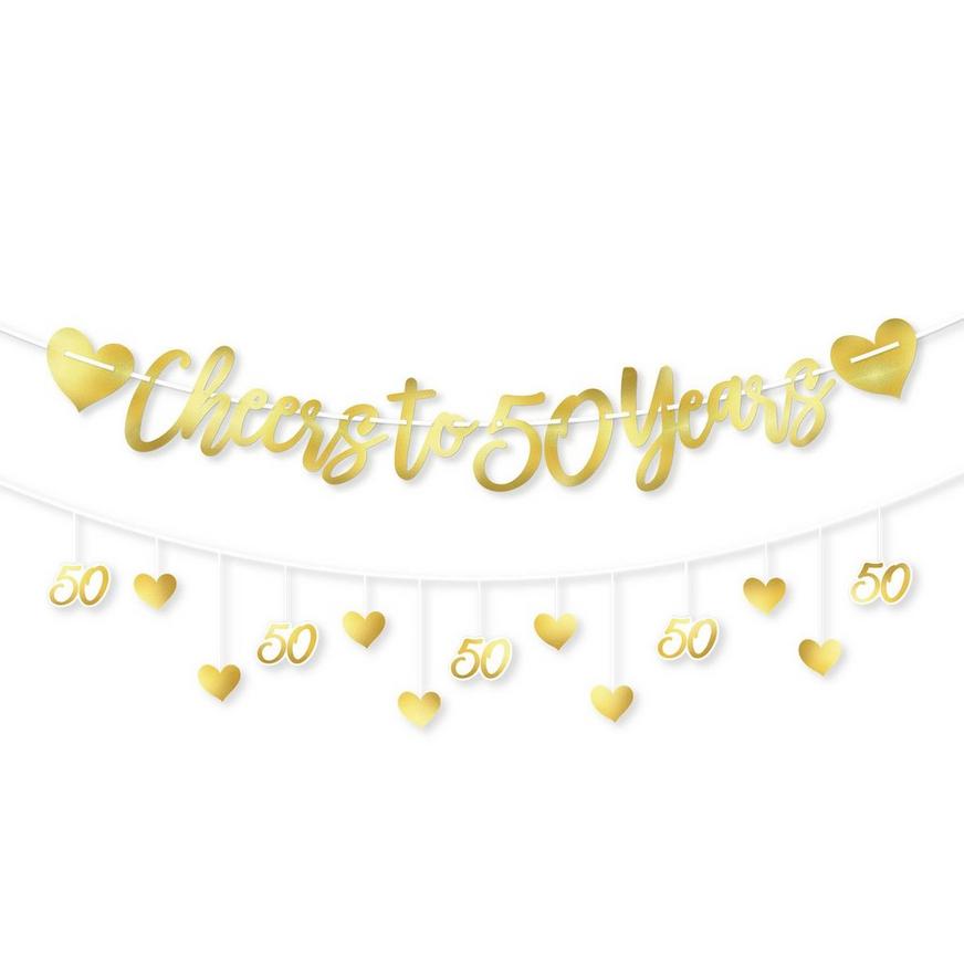 Gold 50th Anniversary Letter Banner with Accent Banner, 12ft