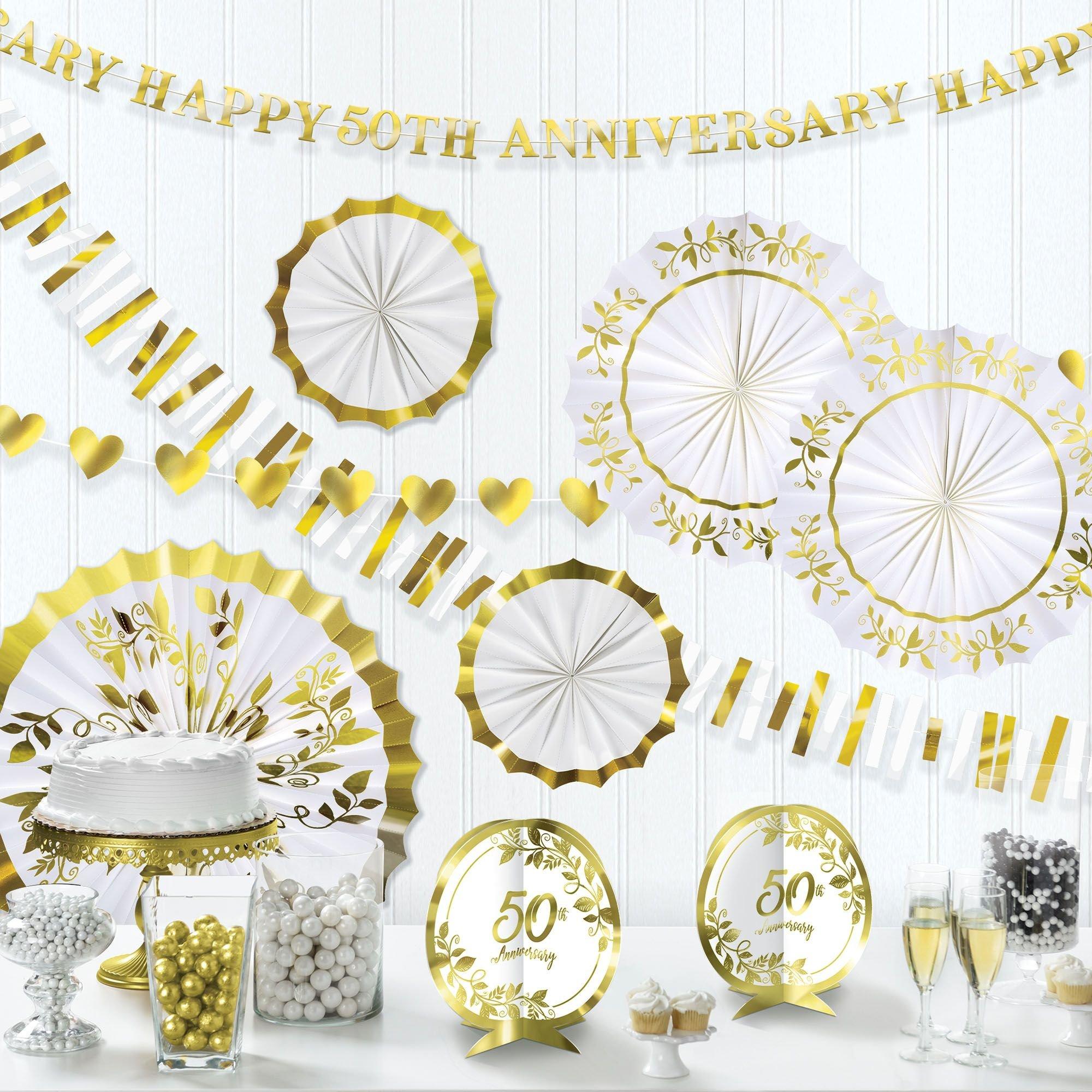 Metallic Gold & White 50th Anniversary Room Decorating Kit, 10pc