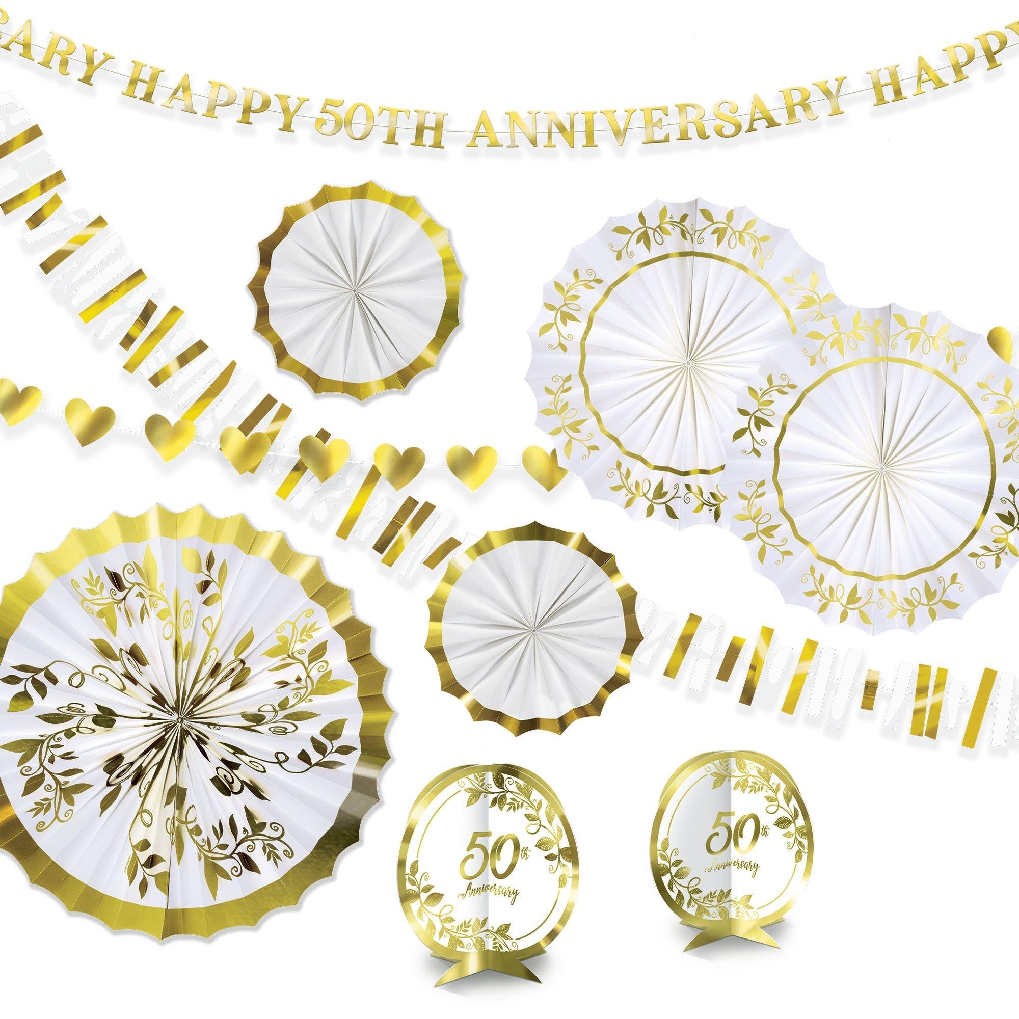 Metallic Gold & White 50th Anniversary Room Decorating Kit, 10pc