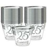 Metallic Silver 25th Anniversary Plastic Tumbler Cups, 9oz, 30ct
