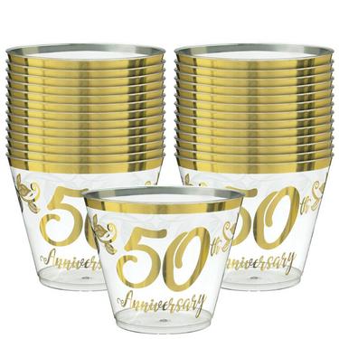 Metallic Gold 50th Anniversary Plastic Tumbler Cups, 9oz, 30ct