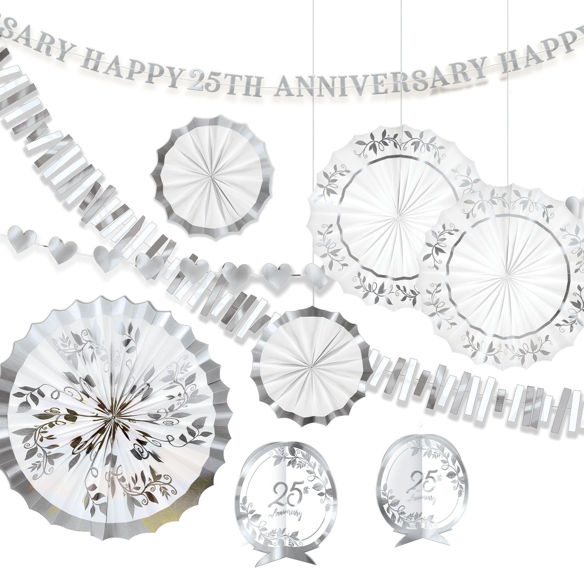 Metallic Silver & White 25th Anniversary Room Decorating Kit, 10pc