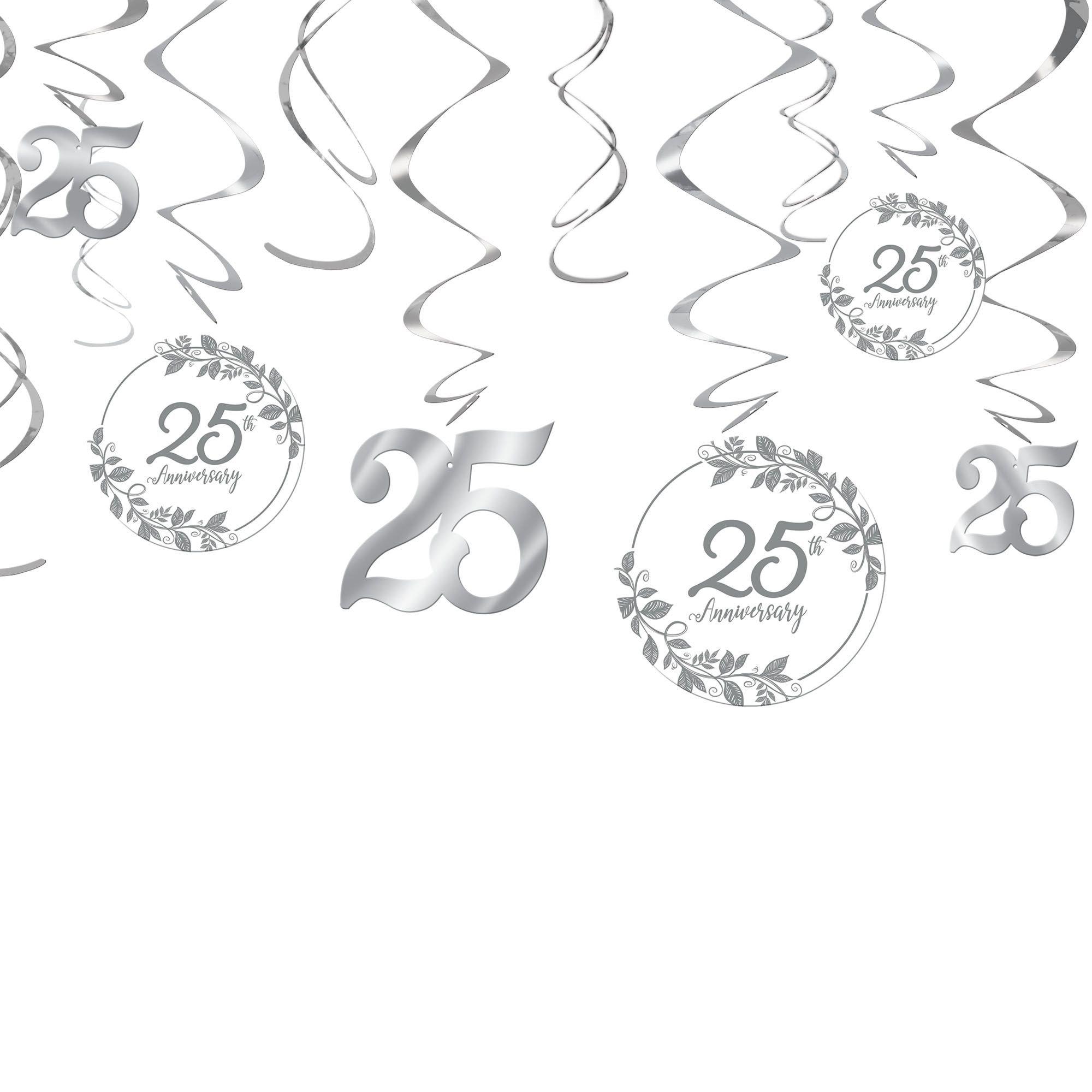 Silver 25th Anniversary Swirl Decorations, 12ct