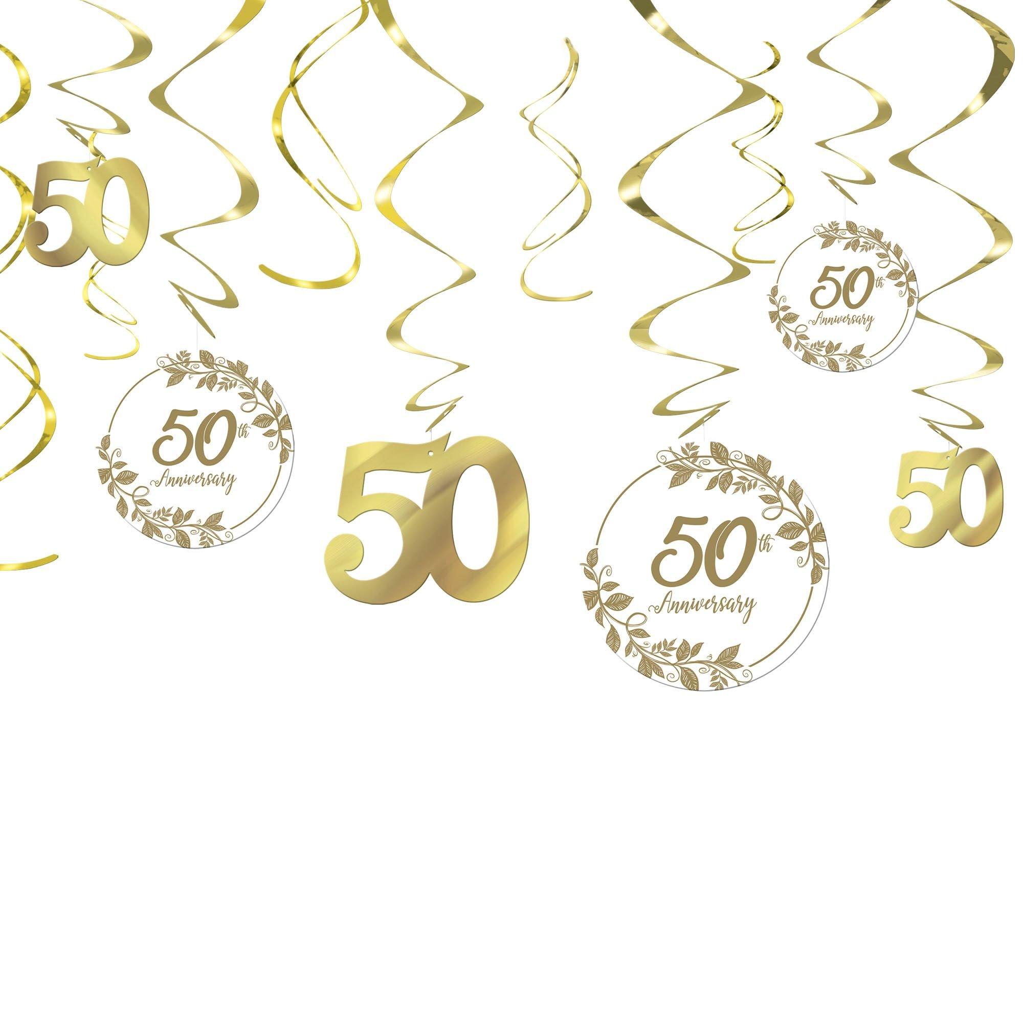 Gold 50th Anniversary Swirl Decorations, 12ct