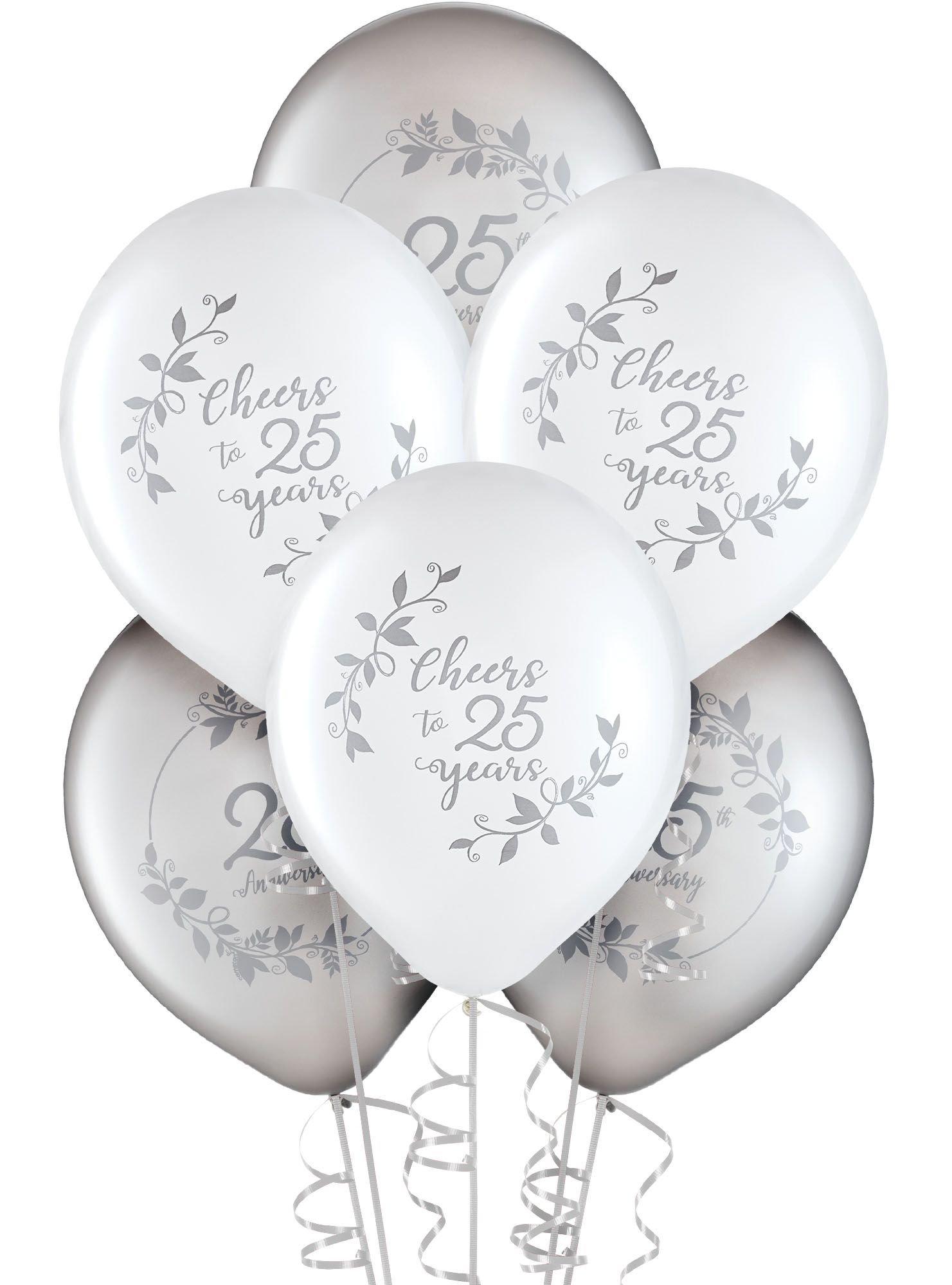 Silver & White 25th Anniversary Latex Balloons, 12in, 15ct