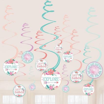 Free Spirit Boho Birthday Cardstock Swirl Decorations, 12ct