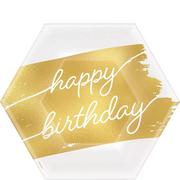 Metallic Golden Age Happy Birthday Hexagonal Paper Dessert Plate, 7in, 8ct
