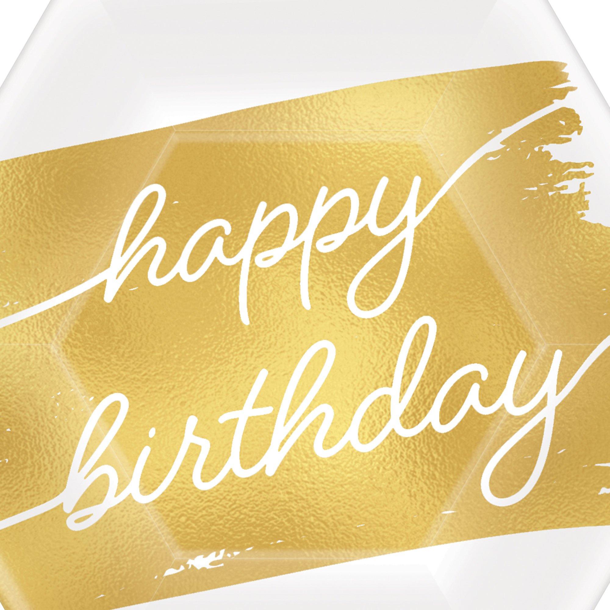 Metallic Golden Age Happy Birthday Hexagonal Paper Dessert Plate, 7in, 8ct