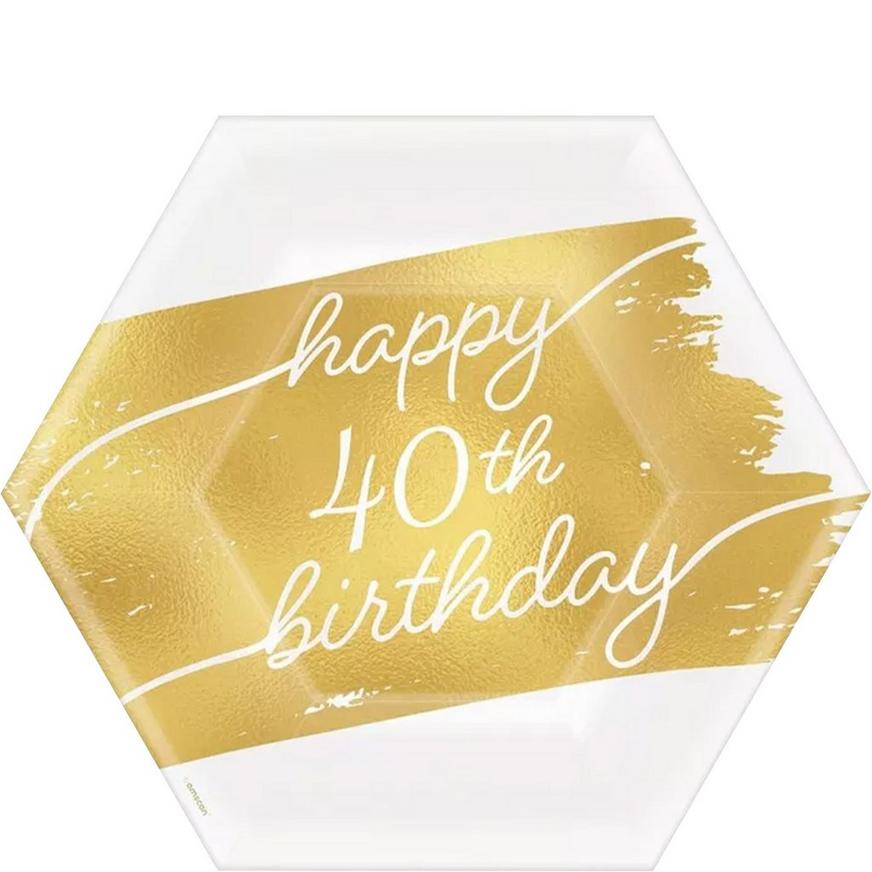 Metallic Golden Age Happy 40th Birthday Hexagonal Paper Dessert Plate, 7in, 8ct