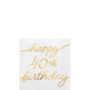 Metallic Golden Age Happy 40th Birthday Paper Beverage Napkin, 5in, 16ct